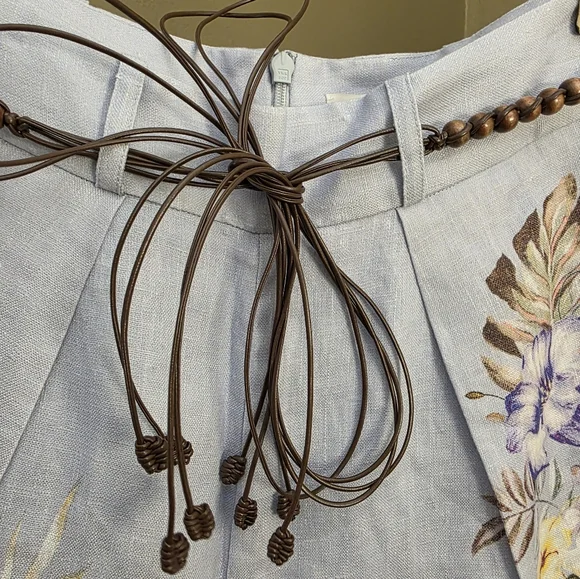 Zimmermann Pale Blue Hand-Painted Floral High-Waist Shorts - Picture 3 of 6